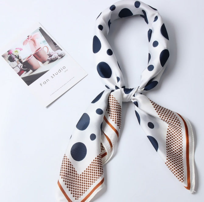 Women silk scarf square shawl hair neck dot print scarves