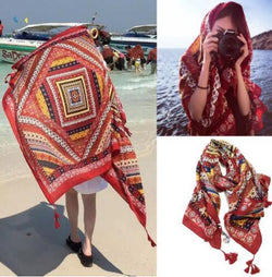 Indian Hippie Shawl Beach Scarves Linen Warm Retro Geo Bohemian Shawls Wraps Scarves