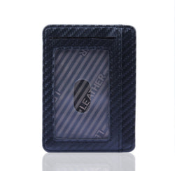 New Fashion Pu Leather Carbon Fiber Wallet Mini Slim Wallets Business Men Credit Card ID Holder with RFID Anti-chief Purse