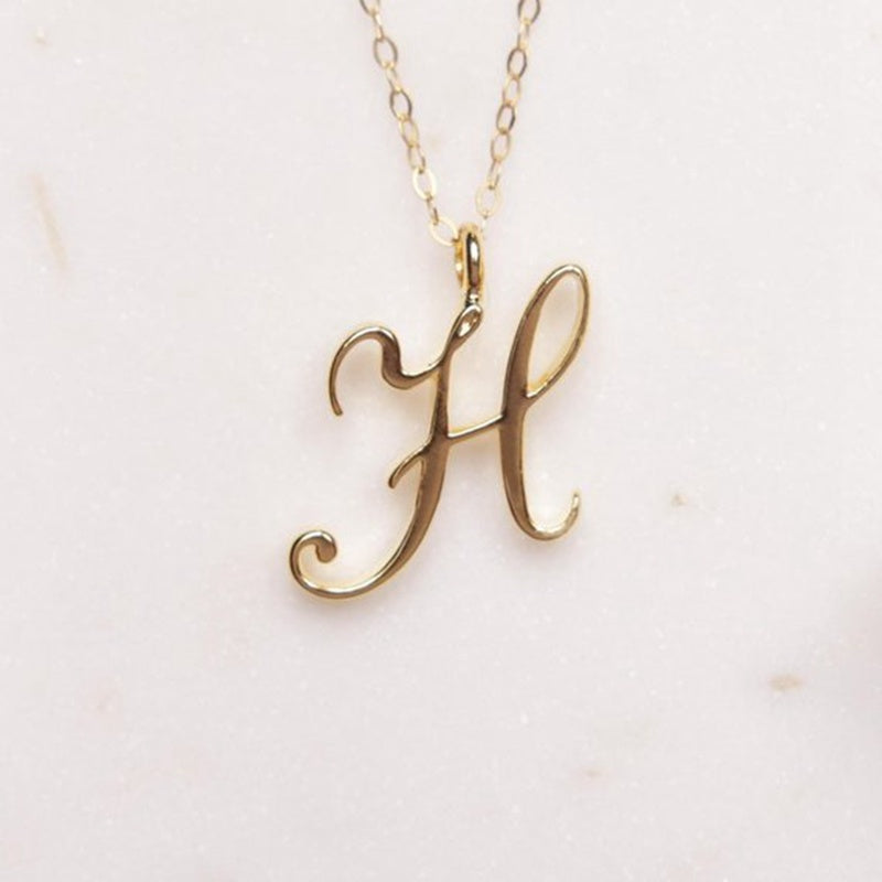 Gold 26 Old English Initial Letter Necklaces For Women