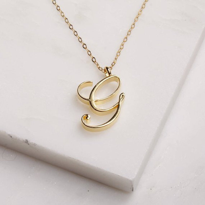 Gold 26 Old English Initial Letter Necklaces For Women