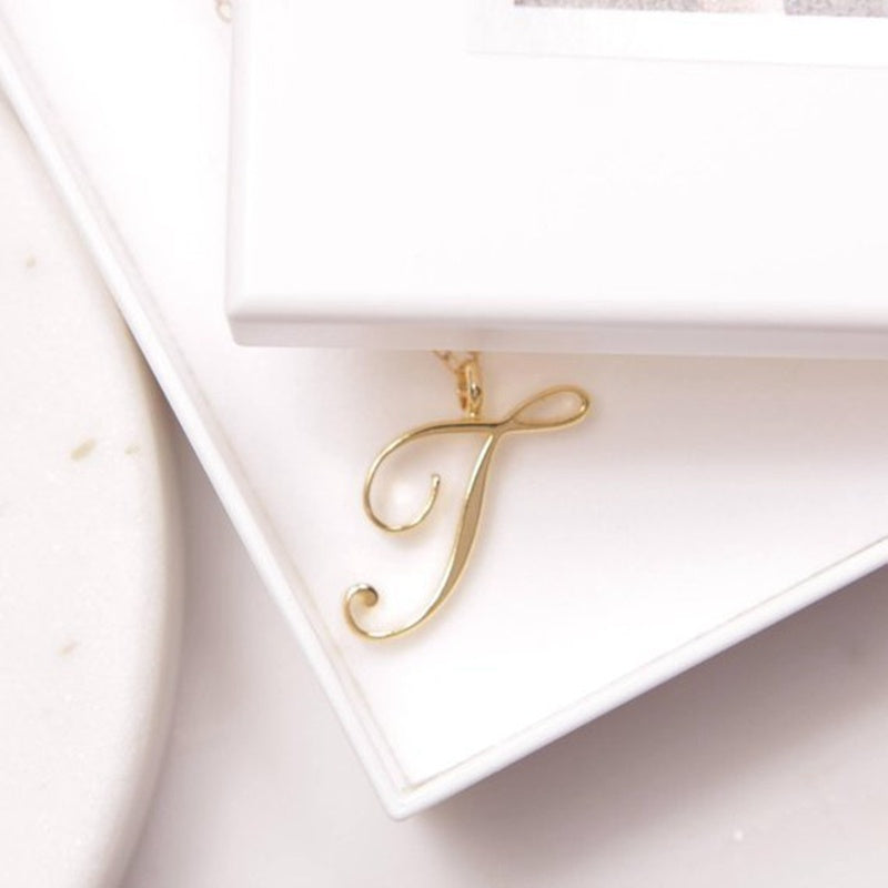 Gold 26 Old English Initial Letter Necklaces For Women