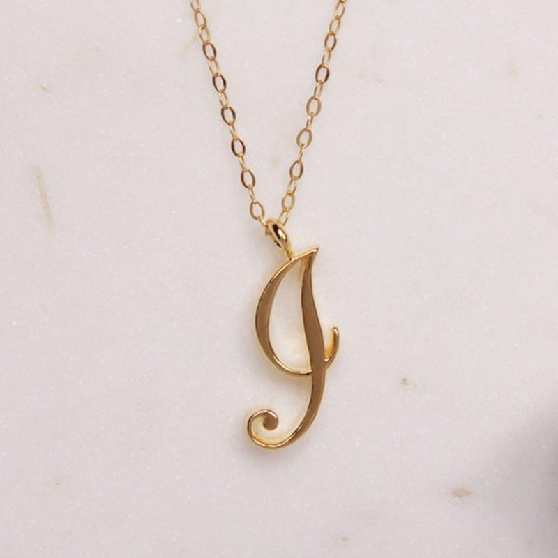 Gold 26 Old English Initial Letter Necklaces For Women