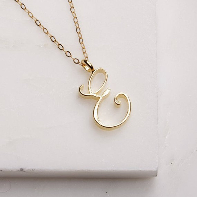 Gold 26 Old English Initial Letter Necklaces For Women