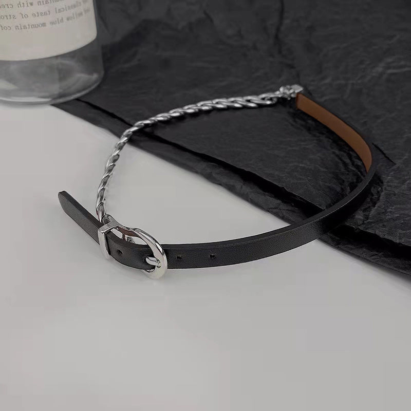 Punk Titanium Steel Cuban Chain Leather Choker Necklaces For Women