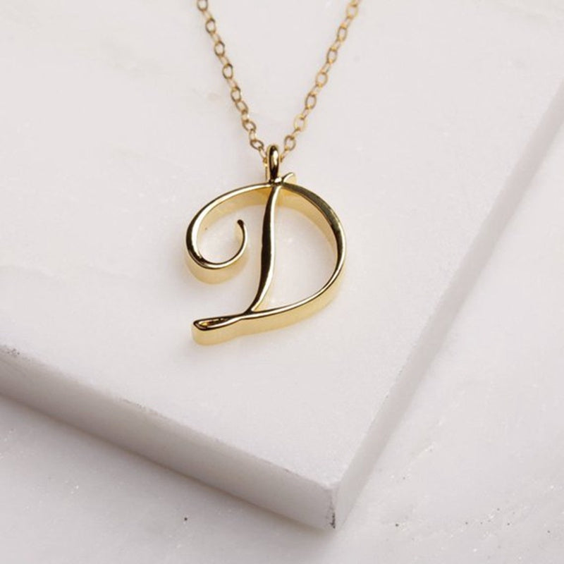 Gold 26 Old English Initial Letter Necklaces For Women