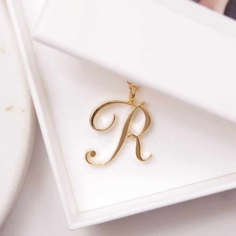 Gold 26 Old English Initial Letter Necklaces For Women