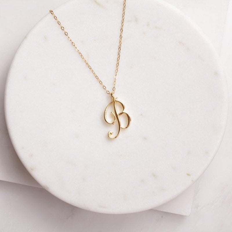 Gold 26 Old English Initial Letter Necklaces For Women