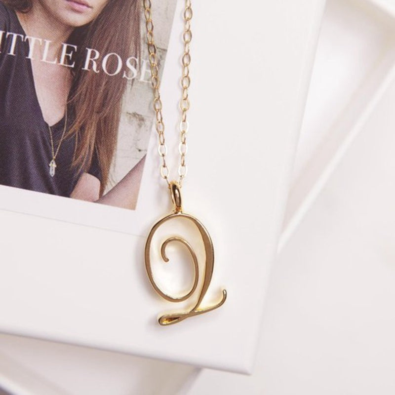 Gold 26 Old English Initial Letter Necklaces For Women