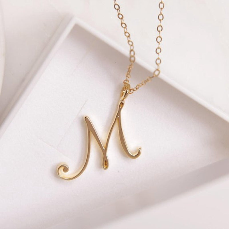 Gold 26 Old English Initial Letter Necklaces For Women