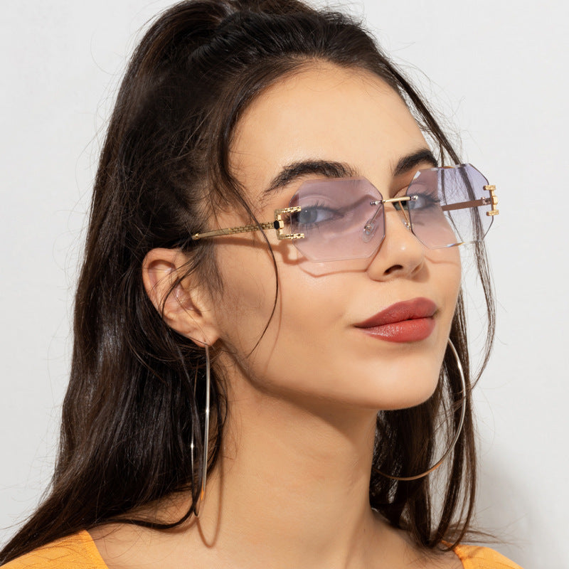 Frameless Trimming Sunglasses Polygon Women