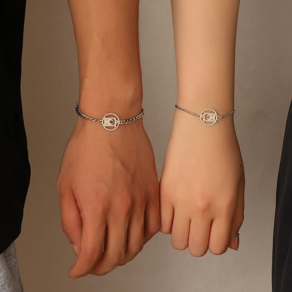 Simple Stainless Steel Round Heart Bracelet Women