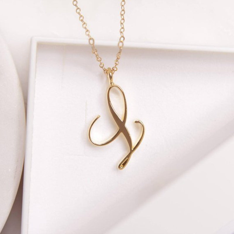 Gold 26 Old English Initial Letter Necklaces For Women