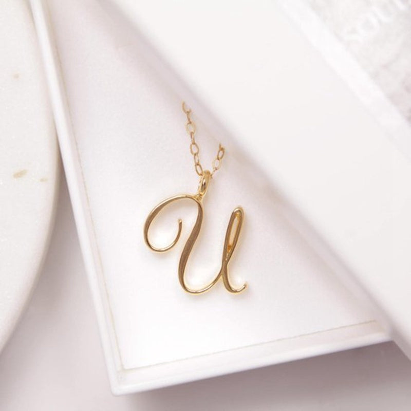 Gold 26 Old English Initial Letter Necklaces For Women