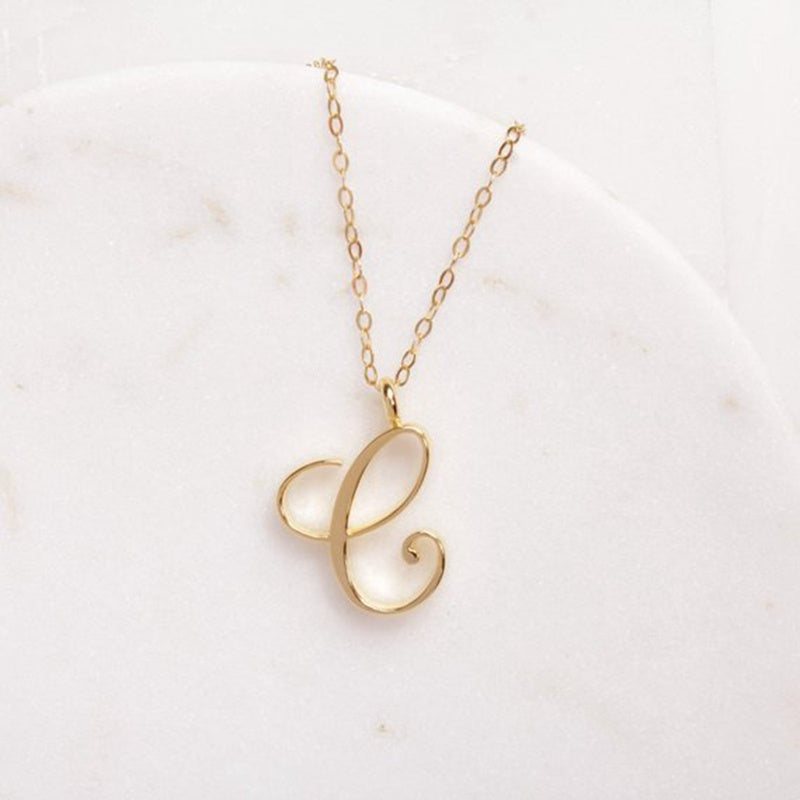 Gold 26 Old English Initial Letter Necklaces For Women