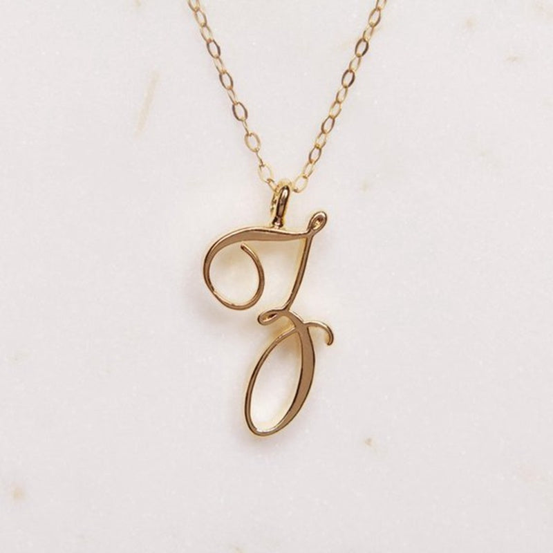 Gold 26 Old English Initial Letter Necklaces For Women