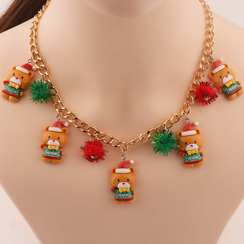 New Christmas Tree Bell Santa Claus Necklace Creative Personalized Pendant Clavicle Chain Women's Jewelry