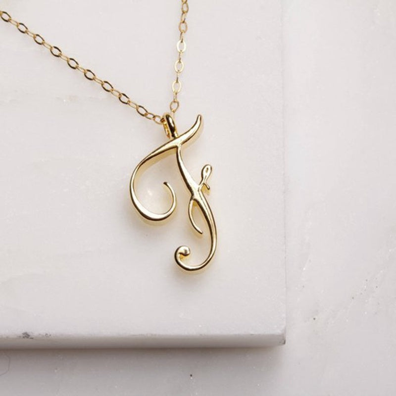 Gold 26 Old English Initial Letter Necklaces For Women