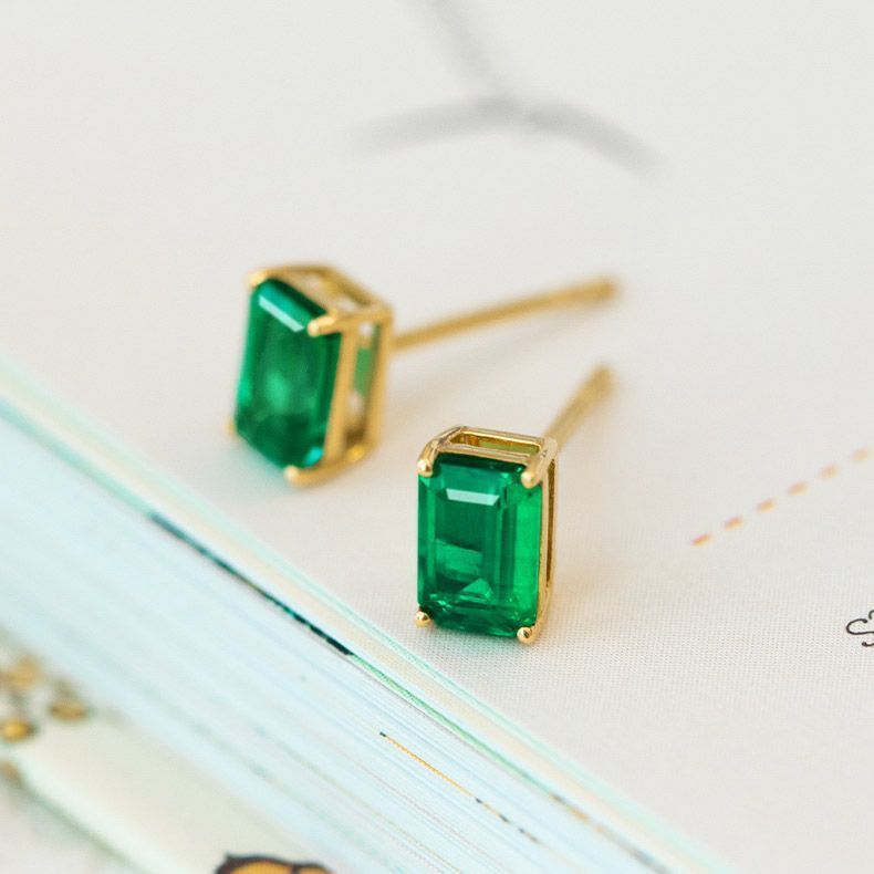 Emerald Square Stud Earrings For Women