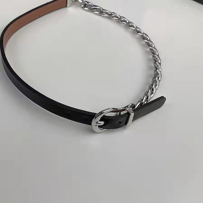 Punk Titanium Steel Cuban Chain Leather Choker Necklaces For Women