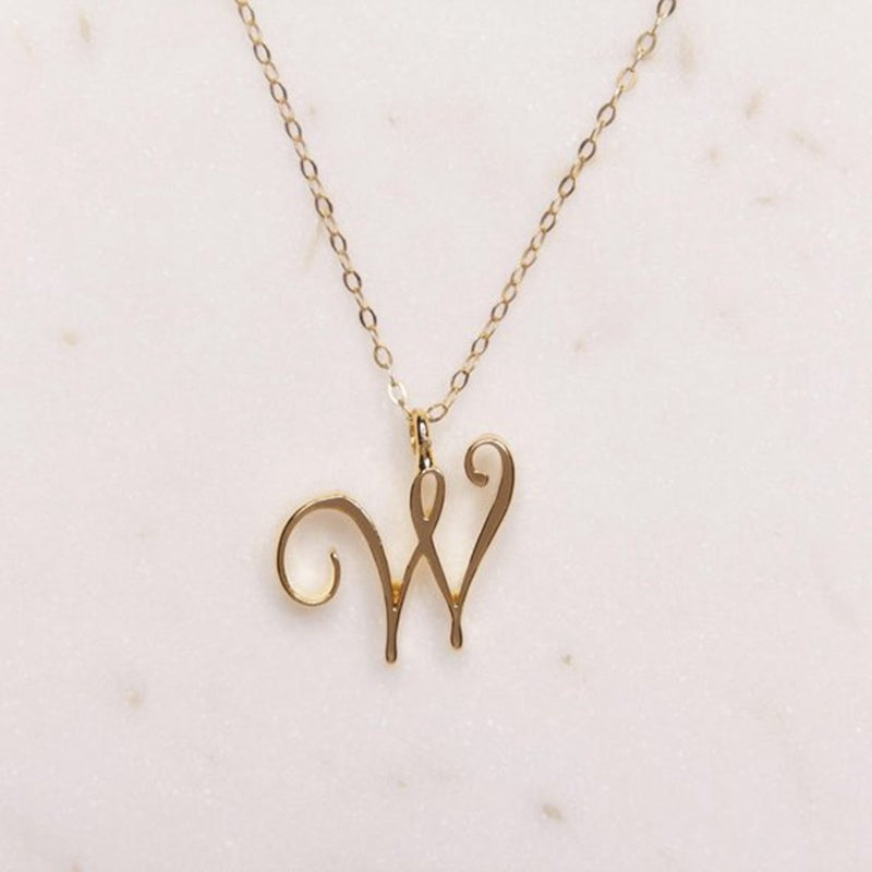 Gold 26 Old English Initial Letter Necklaces For Women