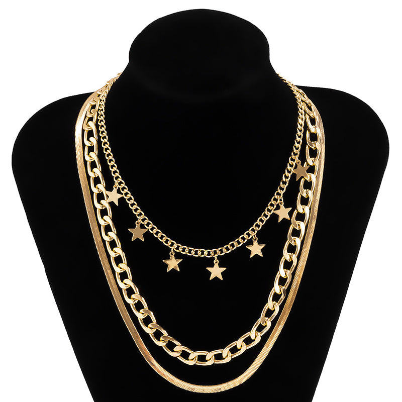 Multilayer Star Choker Necklaces for Women Punk Geometric Snake Chain