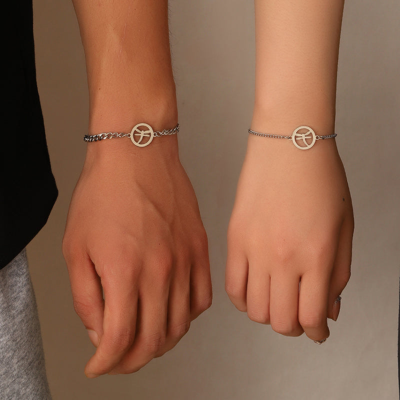 Simple Stainless Steel Round Heart Bracelet Women