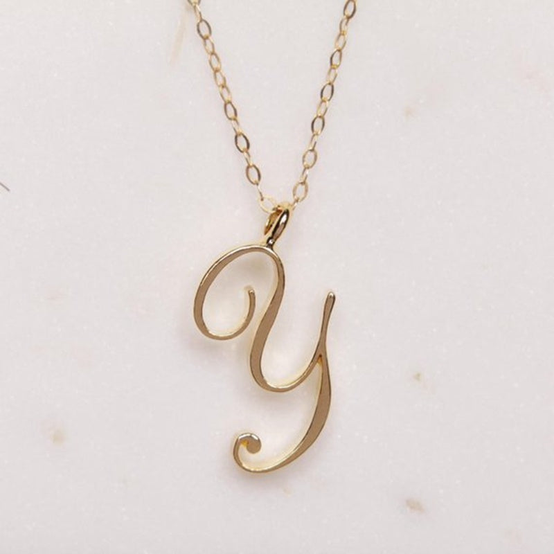 Gold 26 Old English Initial Letter Necklaces For Women