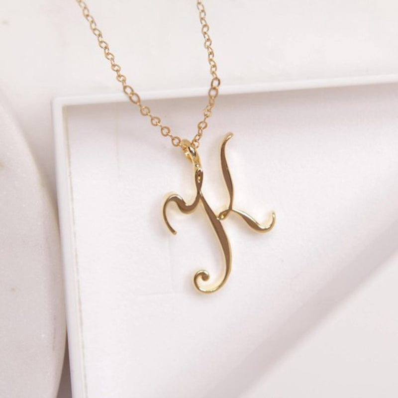 Gold 26 Old English Initial Letter Necklaces For Women